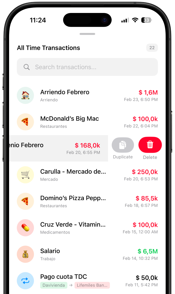 Swipe to duplicate transactions